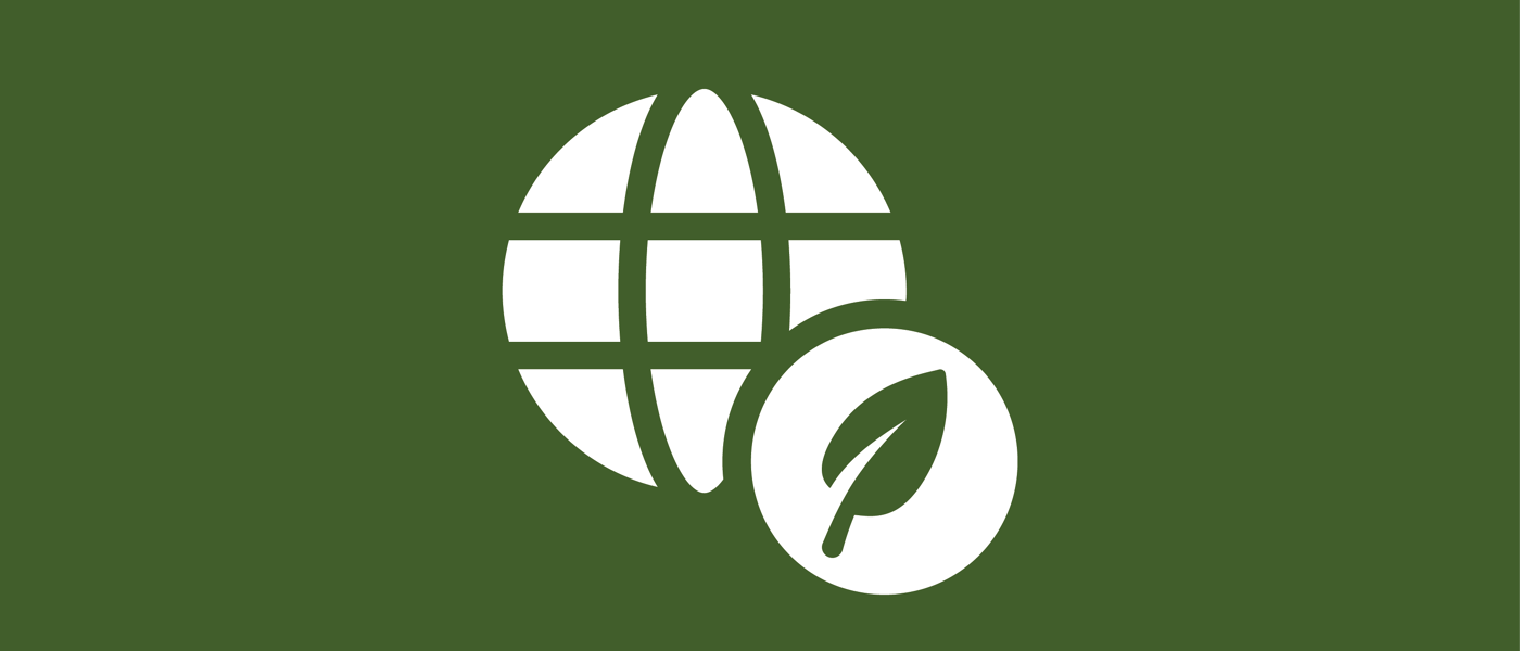 Globe and leaf shape on a dark green background