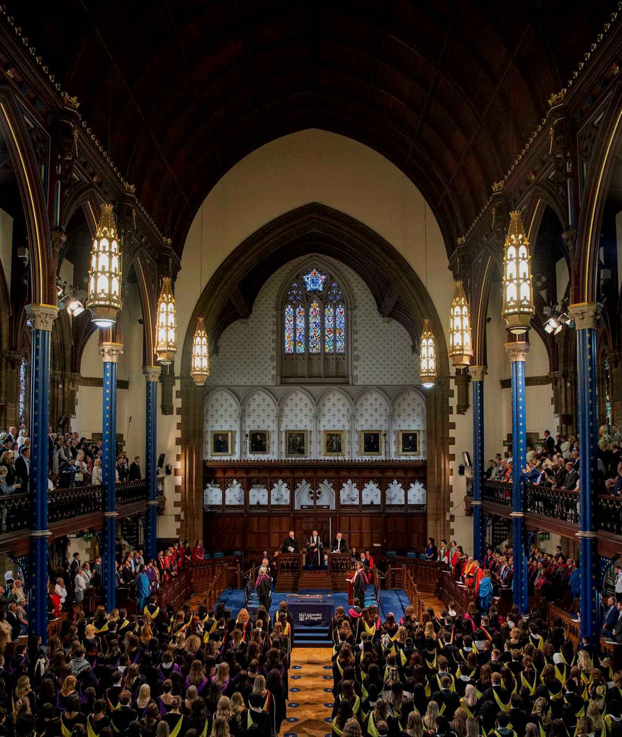 A wide view of the full Graduation Ceremony in Bute Hall