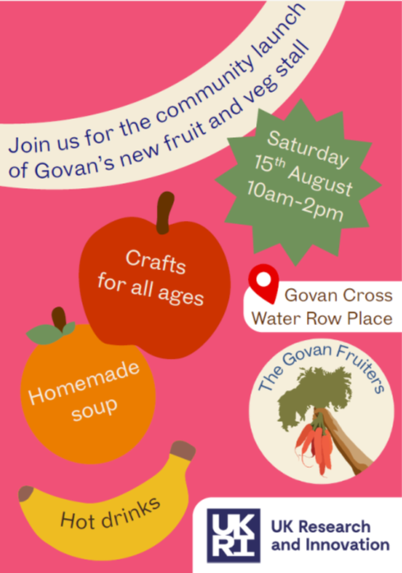 poster featuring details on the launch of the govan fruiters market