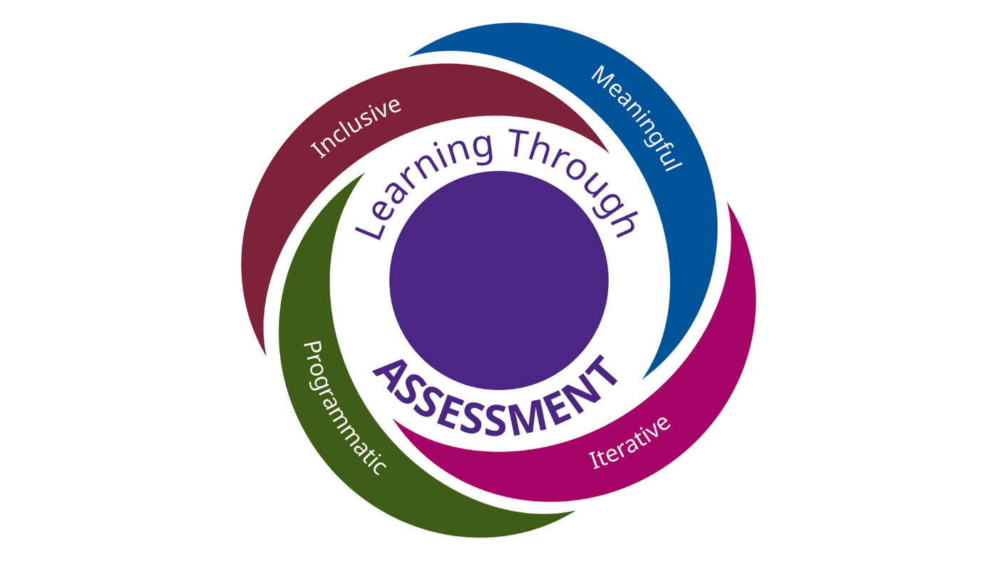 wheel that reads 'iterative inclusive programmatic meaningful' and 'Learning Through Assessment Framework'
