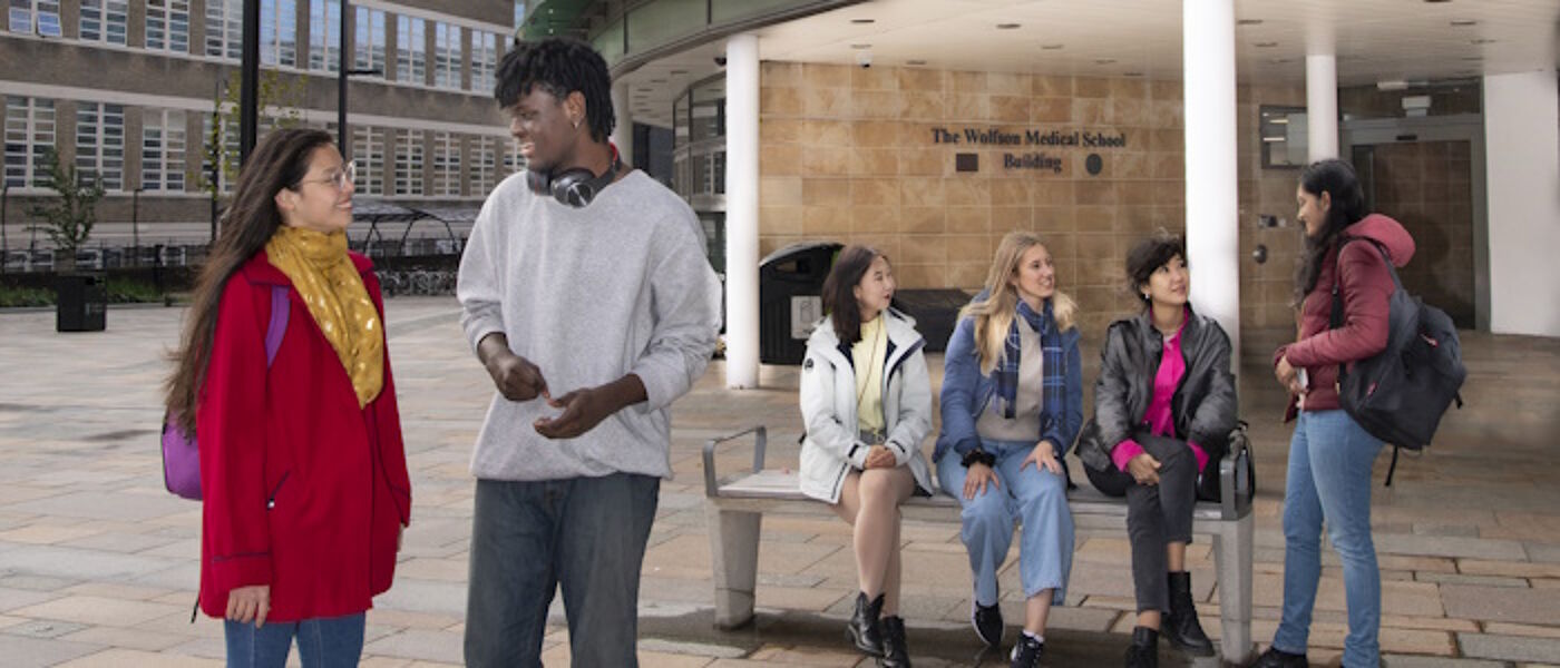 Students at the Wolfson Medical School Building