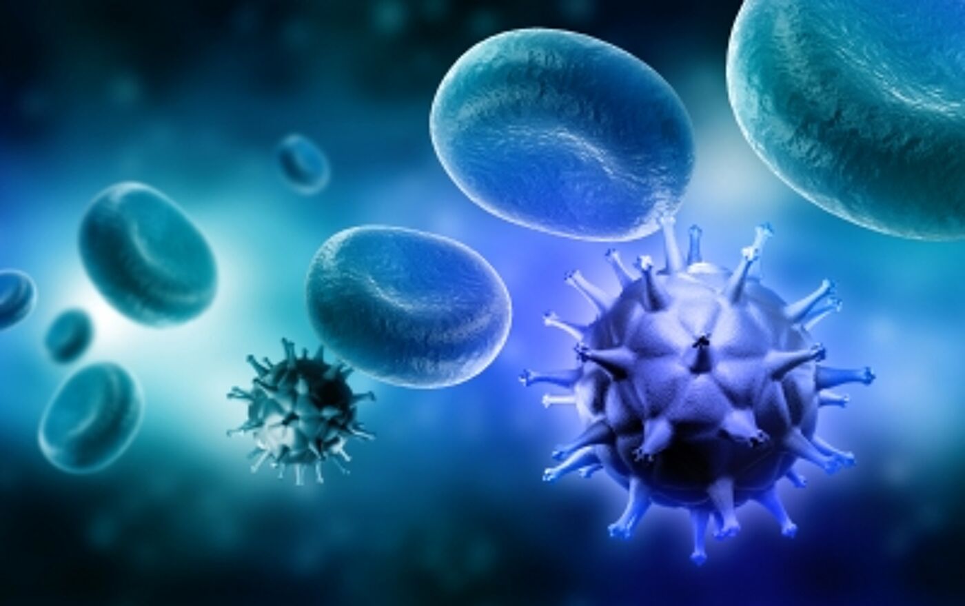 Image of HIV-1 and blood cells