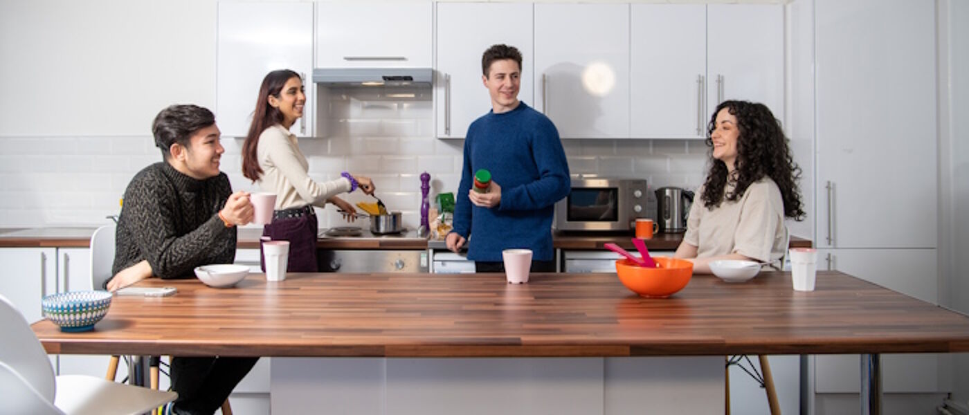 Students in a University accommodation kitchen