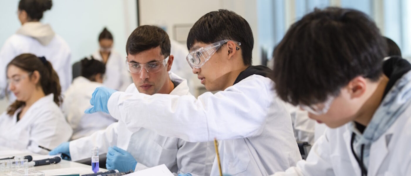 Students using lab equipment during class