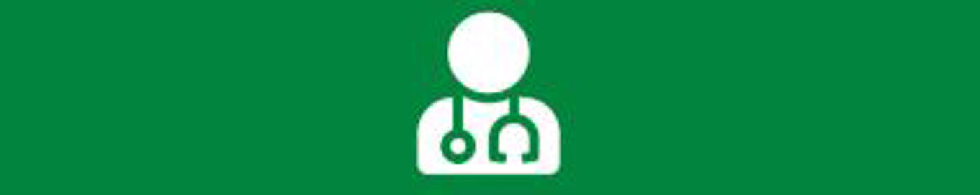 Small icon of person with stethoscope, white on green