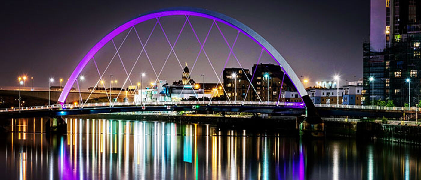 bridges over the River Clyde in Glasgow at night