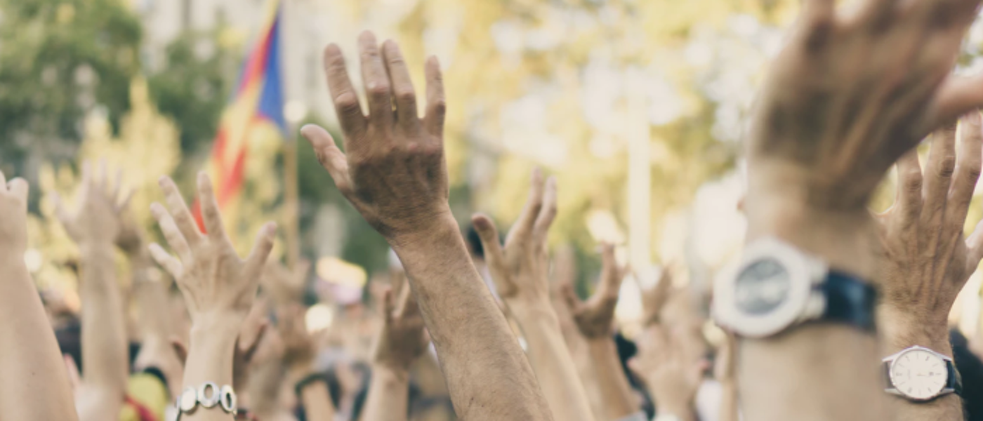Hands in the air at a protest