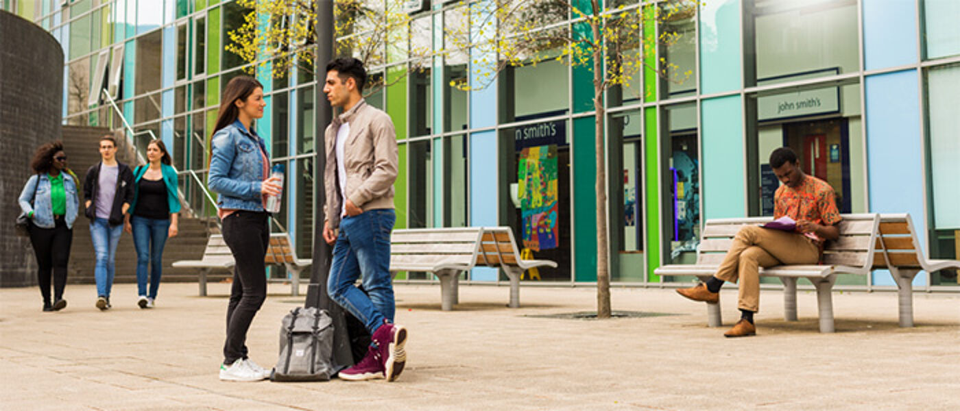 Students outside The Hub