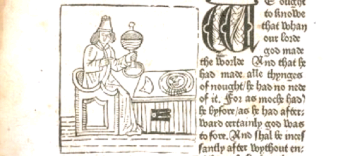 Caxton, Mirror of the World, ref: Hunterian Bv.2.30, fol A4v. 