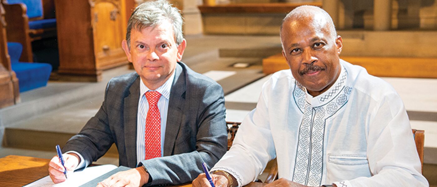 Professor Sir Anton Muscatelli and Professor Sir Hilary Beckles of the University of the West Indies