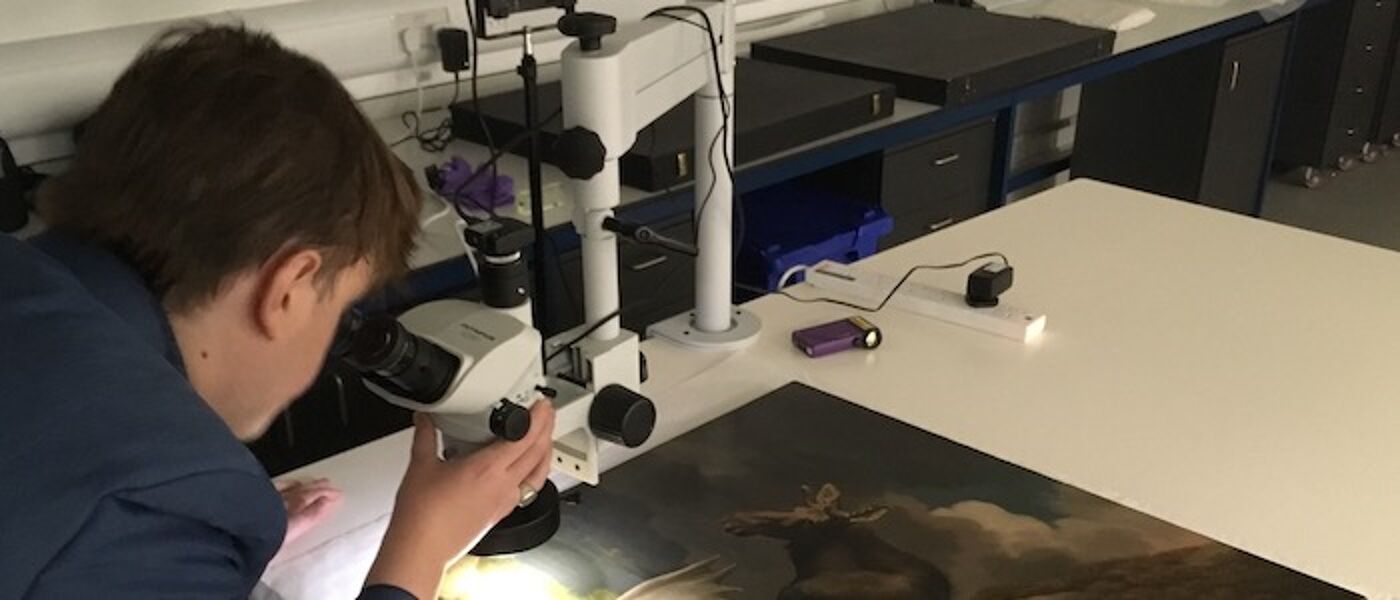 Laboratory inspection of a Stubbs  painting at the Hunterian Museum, Glasgow