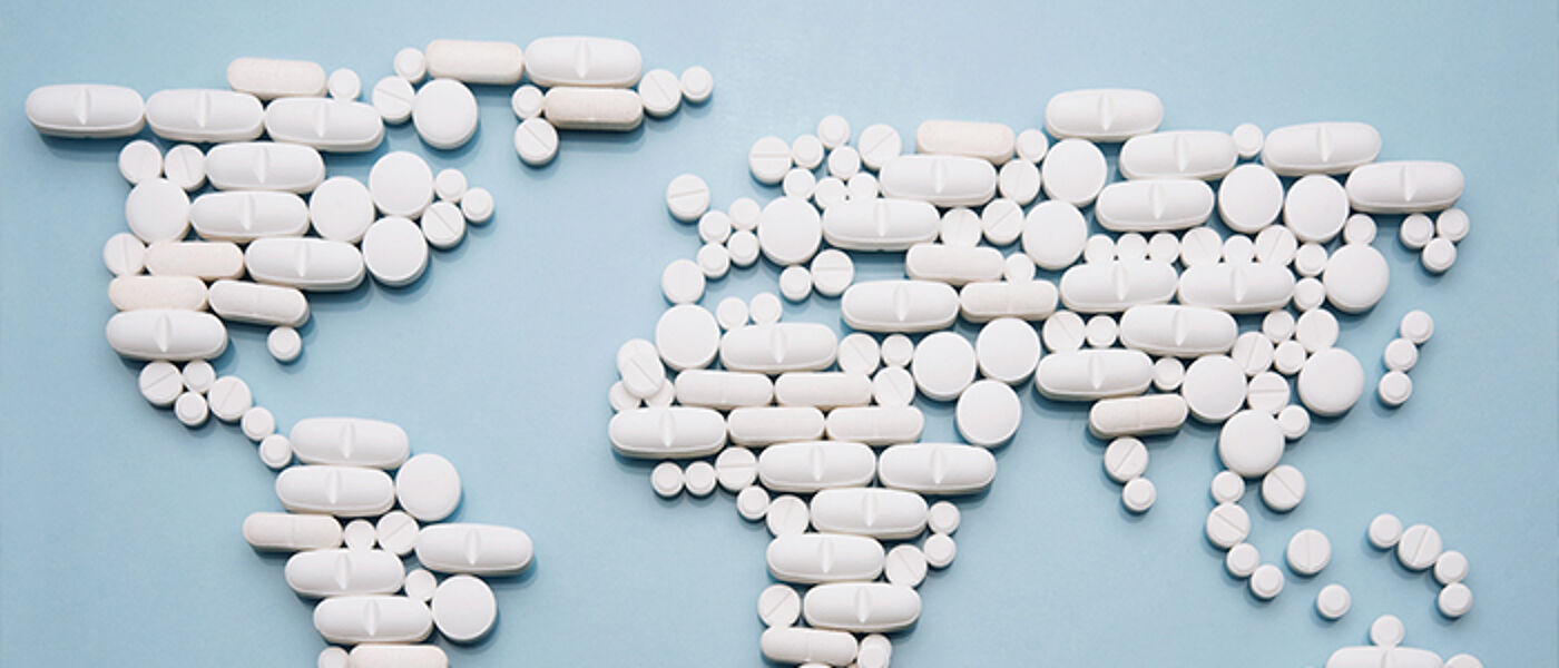 Map of world with pills