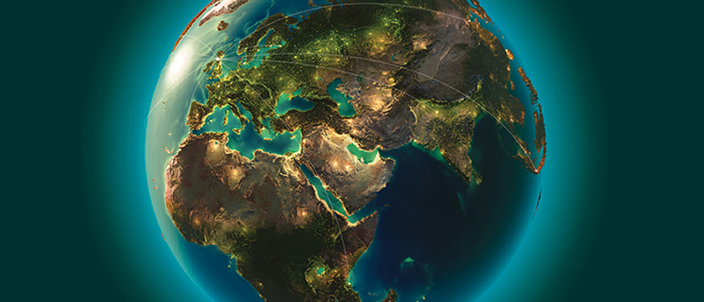 Image of Earth with lines spreading out from Glasgow