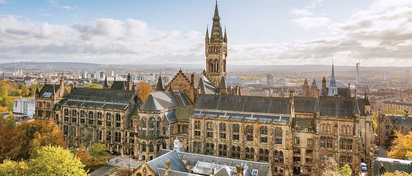 Aerial image of the University of Glasgow from the North front of the main Gilmorehill building