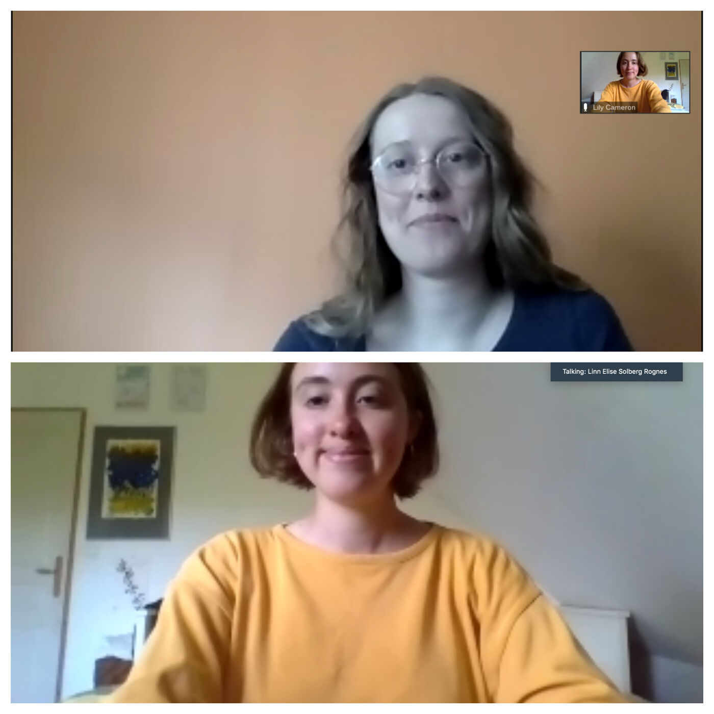 Zoom screenshot of international student mentor Linn and her mentee Lily