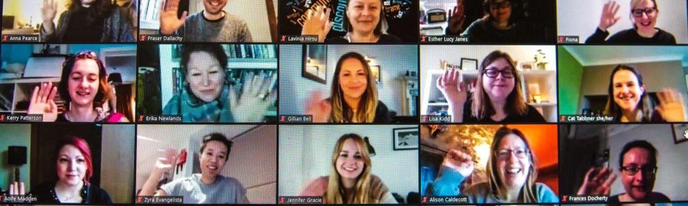 People waving on a zoom call