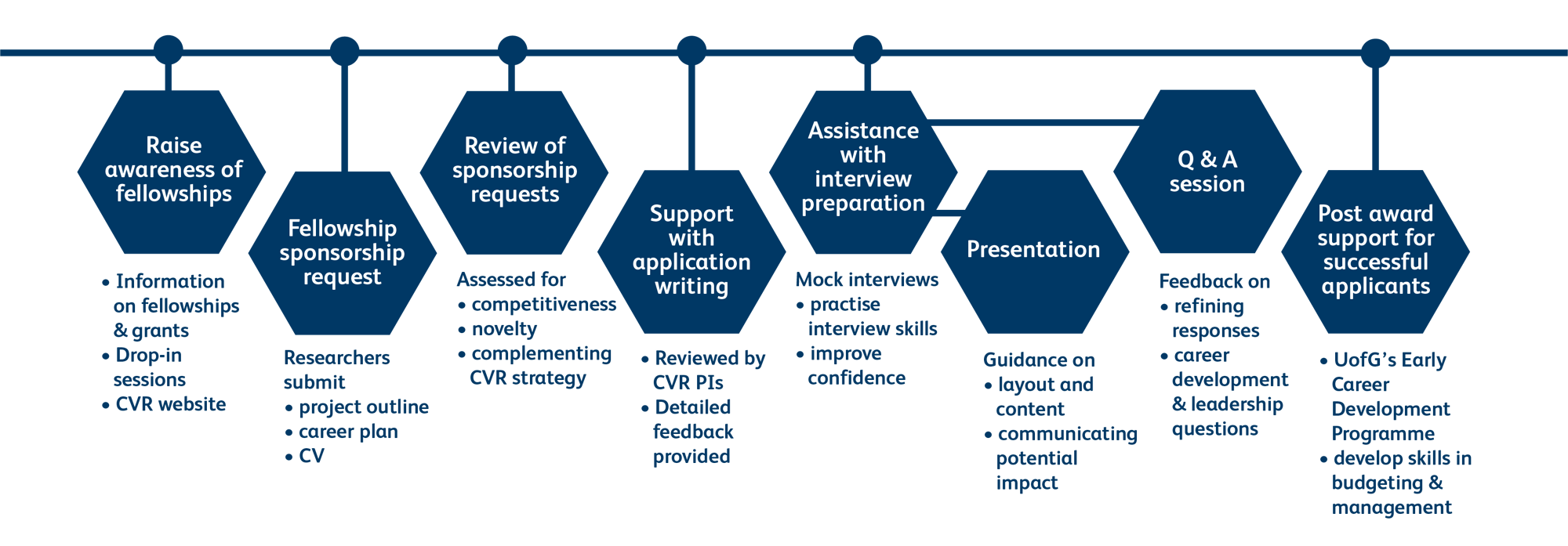 Figure which details the stages of the applications process for a fellowship sponsorship. This information is detailed in the body of text.
