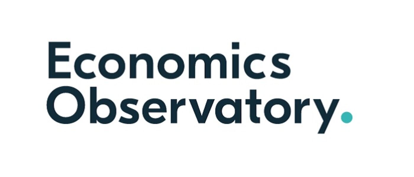 Logo with text 'Economics Observatory' in black and large blue dot at the end