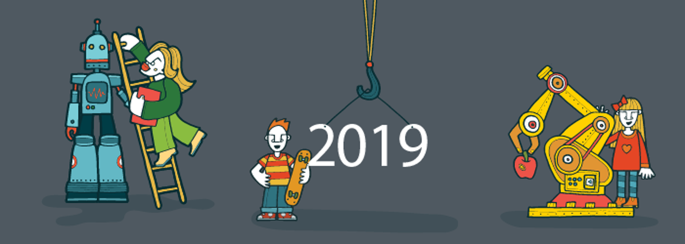 Robot, boy with skateboard and robotic arm