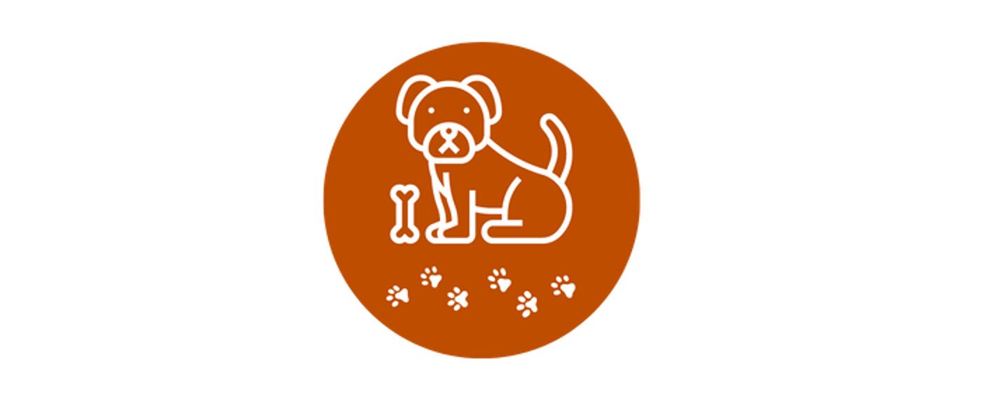 Dog with bone and pawprints icon