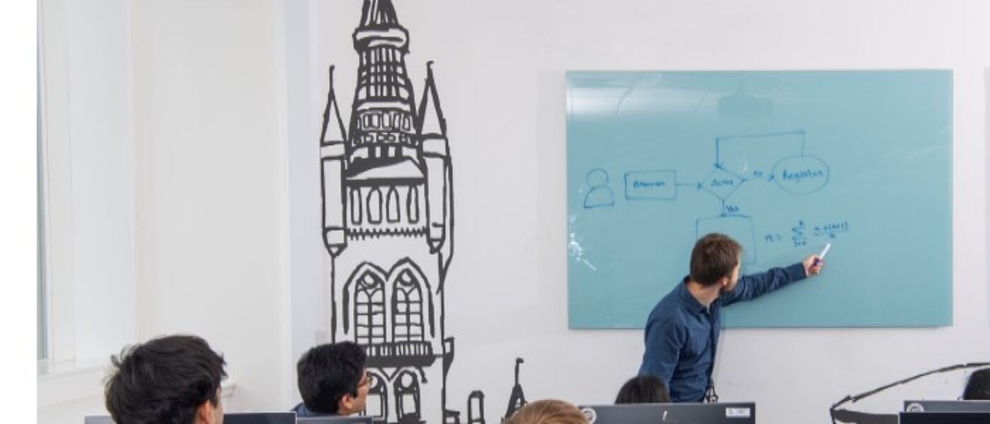 Teaching at a class board