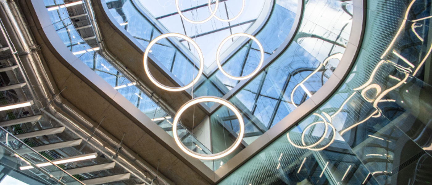 Ceiling of the ARC building with their feature circle lights
