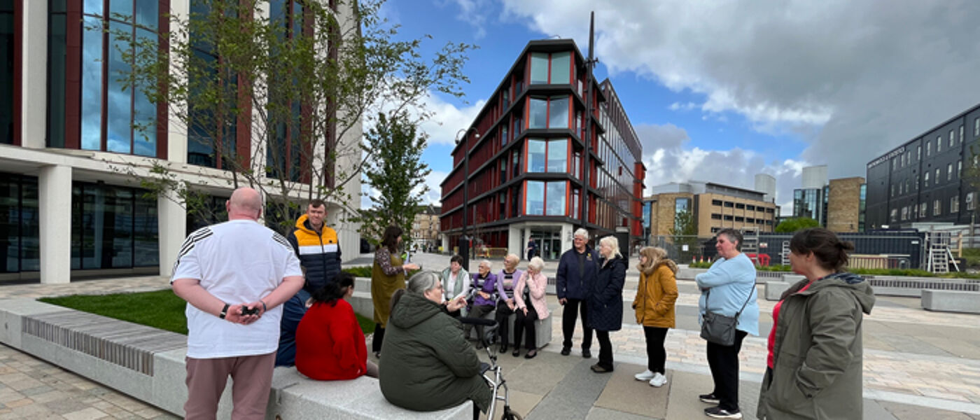 Photo of community group standing outside the Clarice Pears building