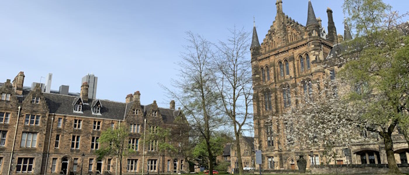 A view of Professor's Square buildings and trees