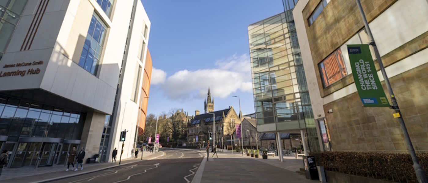 Looking up University Avenue at the tower