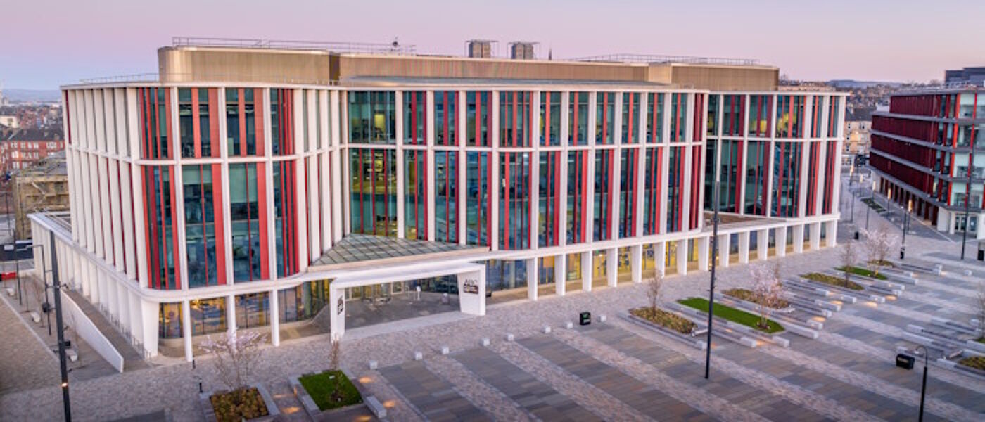 The ARC building from an angle, viewed from a drone